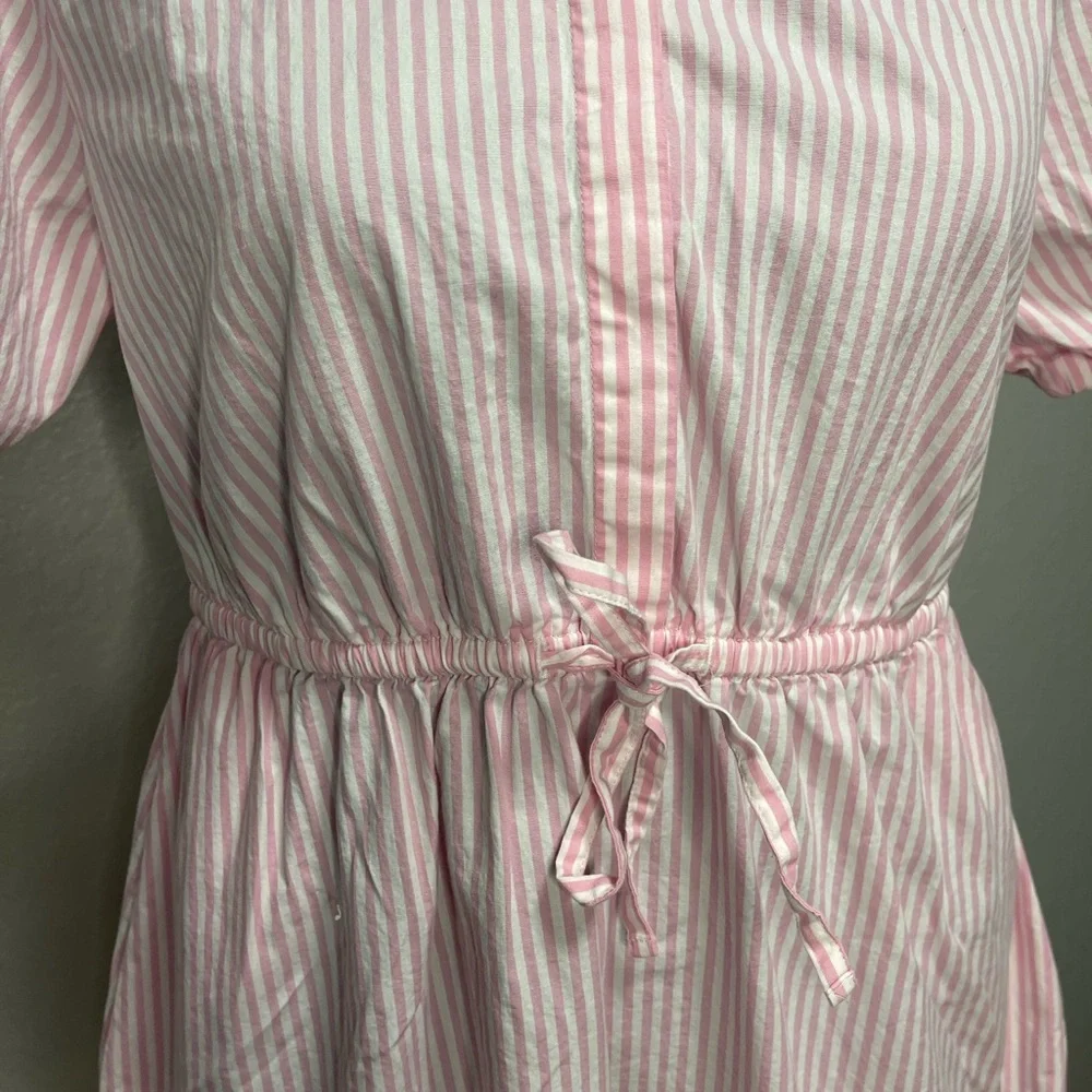 J. Crew Pink Striped Tie-Waist Mini Shirt Dress